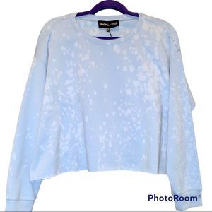 NWT Kendall & Kylie Blue Ice Cropped Tie Dye Bleach Sweatshirt